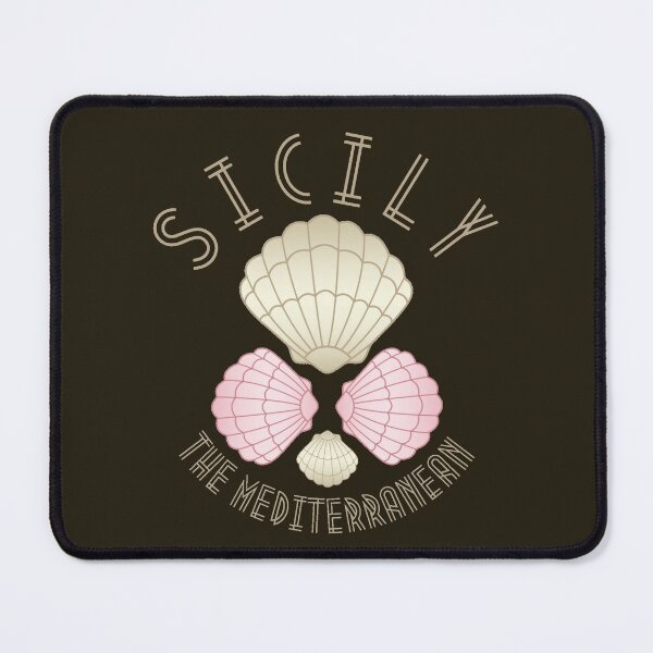 Art Deco Mediterranean Islands, Sicily, Italy, Muted Tan Text- Beach / Vacation Mouse Pad
