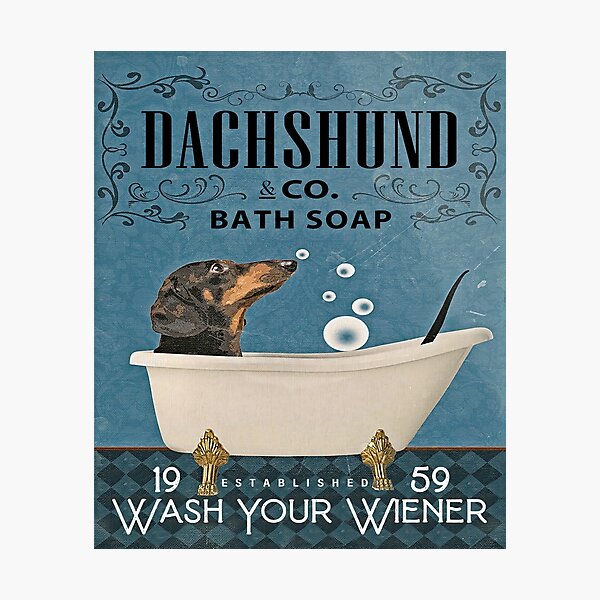 Item preview, Dachshund And Co Bath Soap Canvas Poster designed and sold by Chapman88.
