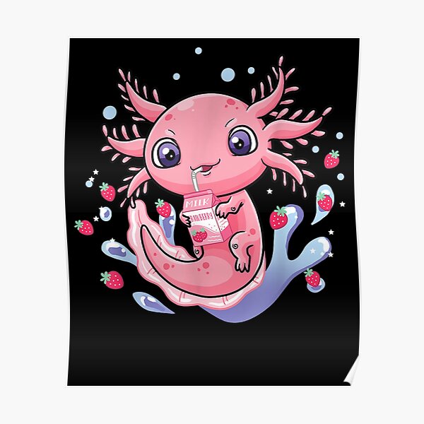 Kawaii Axolotl Strawberry Milkshake Carton Japanese Anime Poster For Sale By Zaultdyami 