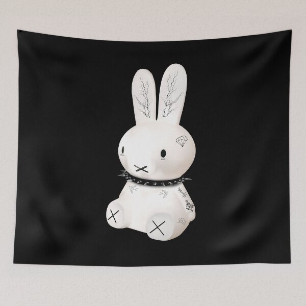 Item preview, Tattoed Bunny wearing Spiked Collar - Aesthetic Stylish White Rabbit designed and sold by andrei49387.