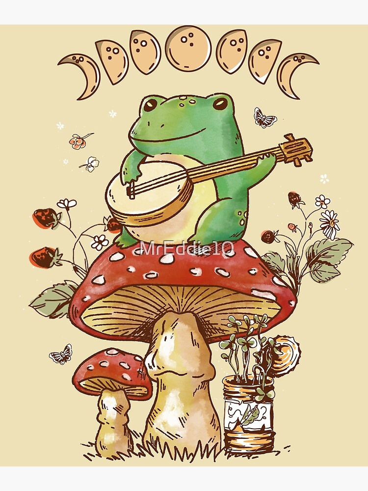 Cottagecore Kawaii Frog' Poster, picture, metal print, paint by