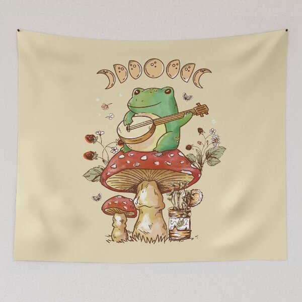 Item preview, Cottagecore Aesthetic Frog With Banjo Mushroom Moon Phases Art designed and sold by MrEddie10.