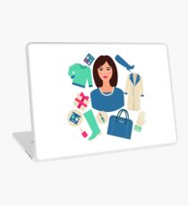 Shopping Winter in Flat Design with Woman Laptop Skin