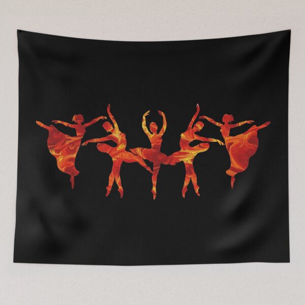 Item preview, Red Orange Bright Flame Ballerinas Group Watercolor Silhouette Dance designed and sold by Irina Sztukowski.