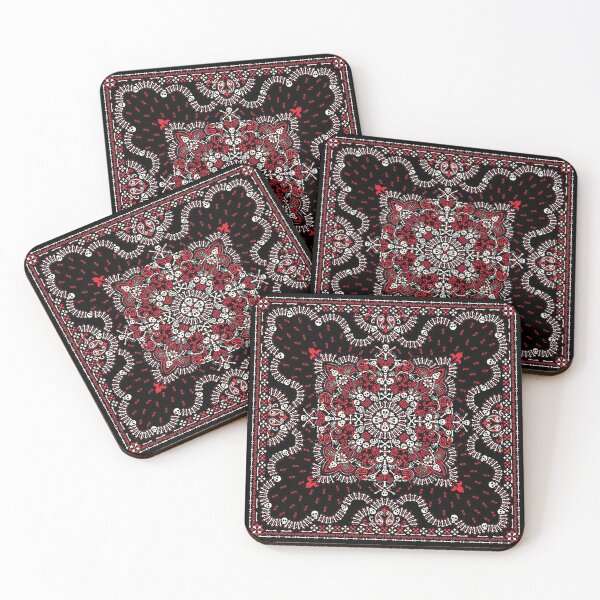 Item preview, Skull Bandana, skull, bones, skeleton, black red bandana, bandana,red and black bandana,henna pattern,middle eastern pattern,persian rug,etherial,spriritual,meditation,aromatherapy,red paisley designed and sold by Nostrathomas66.