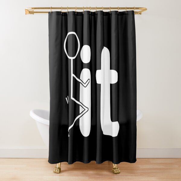 Humor Shower Curtain, Stickman Meme Face Icon Looking at Computer