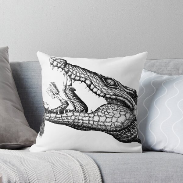 Item preview, Crocodile Reading surreal pen ink black and white drawing designed and sold by Vitaliy Gonikman.