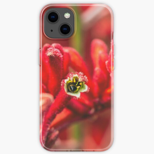 Bee Pollinating Red Flowers iPhone Soft Case