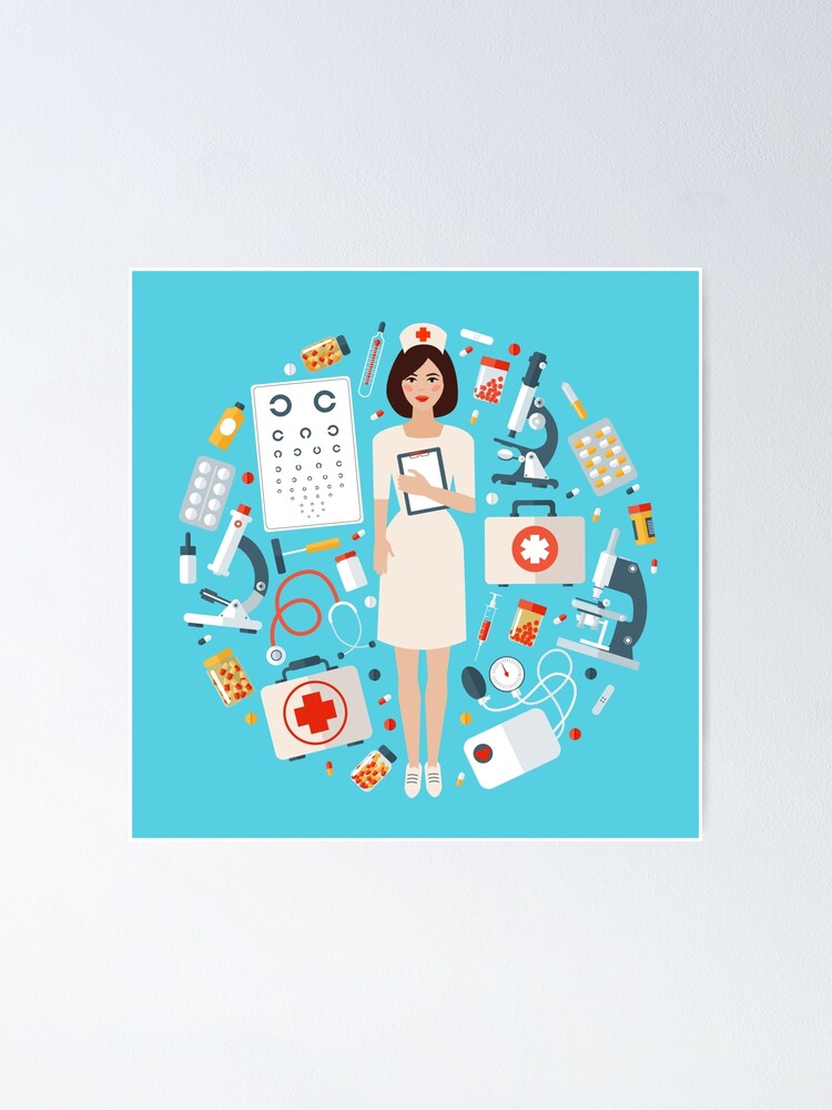 Nurse with Medical Icons Set. Health Care Stuff Greeting Card for Sale by  ivector