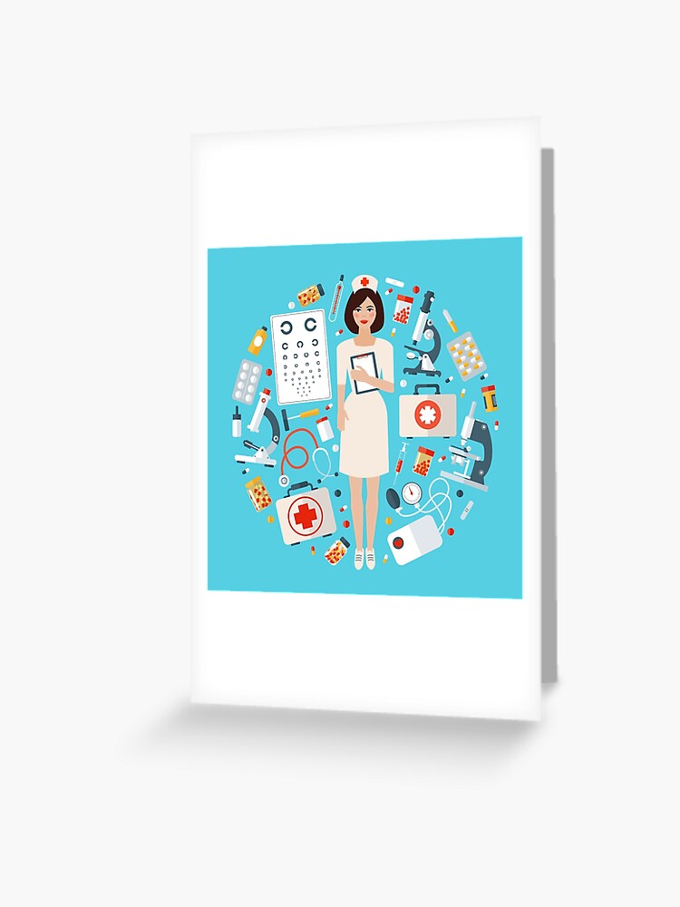 Nurse with Medical Icons Set. Health Care Stuff Greeting Card for Sale by  ivector