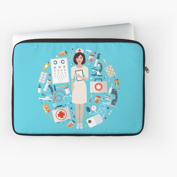 Nurse with Medical Icons Set. Health Care Stuff Laptop Sleeve