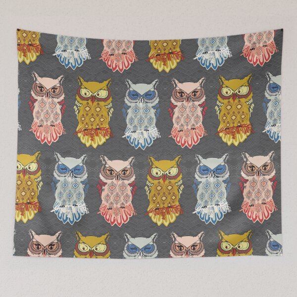 Item preview, Colorful Owls On Gray designed and sold by MobertsonArt.