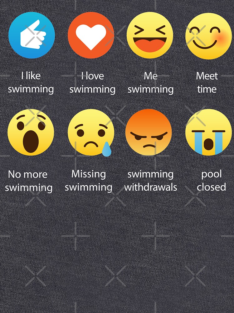 "I Love Swimming Emoji Emoticon Graphic Tee Funny 8 icons" Lightweight