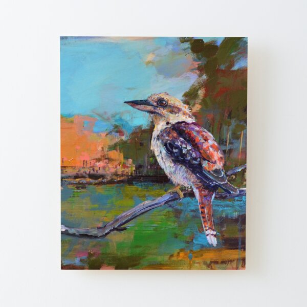Supposing the next big laugh. Kookaburra painting Wood Mounted Print