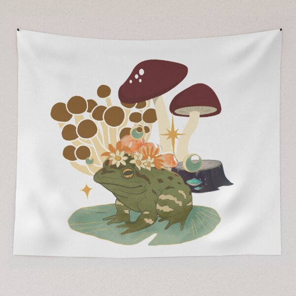 Item preview, Magical frog under mushrooms- Vintage retro anime designed and sold by Kawaiishizz.