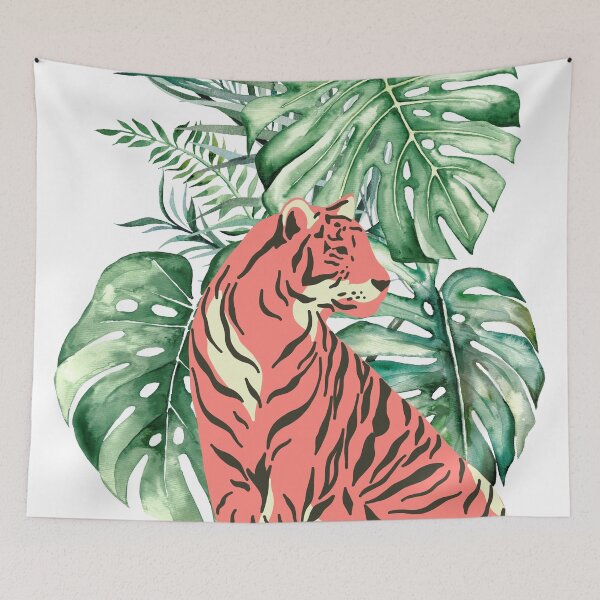 Item preview, Pink Tiger And Monstera Tropical Leaves designed and sold by DAFIN.
