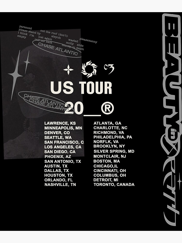 "Chase Atlantic Merch Beauty In Death Tour Shirt" Poster by alishacarmerhl Redbubble
