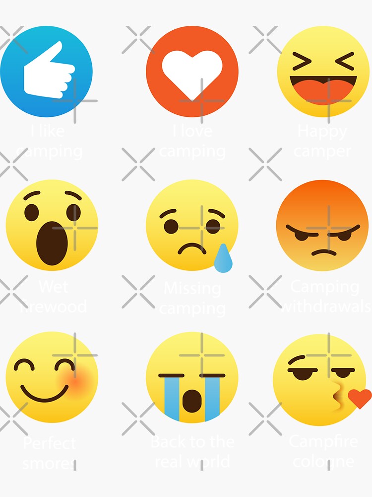 "I Love Camping Emoji Emoticon Graphic Tee Shirt Funny Outdoor Shirt" Sticker by DesIndie