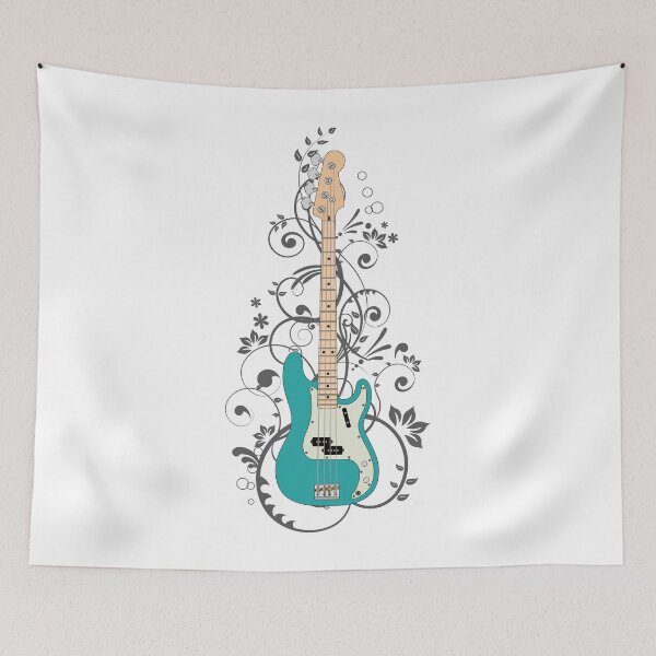 Item preview, Teal P-Style Bass Guitar Flowering Vines designed and sold by nightsworthy.