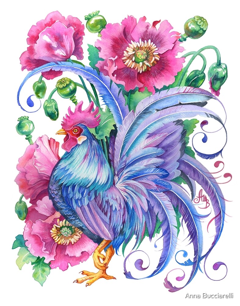 "Year of the Rooster Blue / Water Rooster " by Anna Bucciarelli