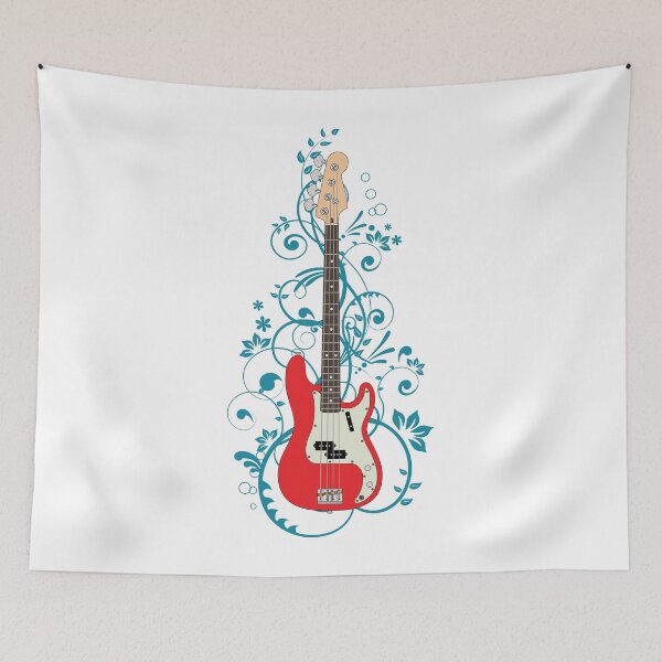Item preview, Red P-Style Bass Guitar Flowering Vines designed and sold by nightsworthy.