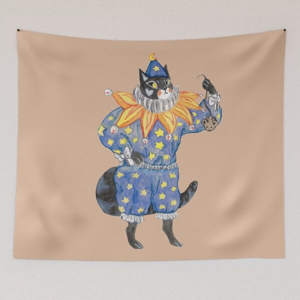 Item preview, star themed anthro vintage clown cat ,watercolor  designed and sold by captainringtail.