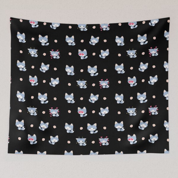 Item preview, Cat smile pattern with hearts and cute kawaii kitten faces designed and sold by Marharyta Ushakova.