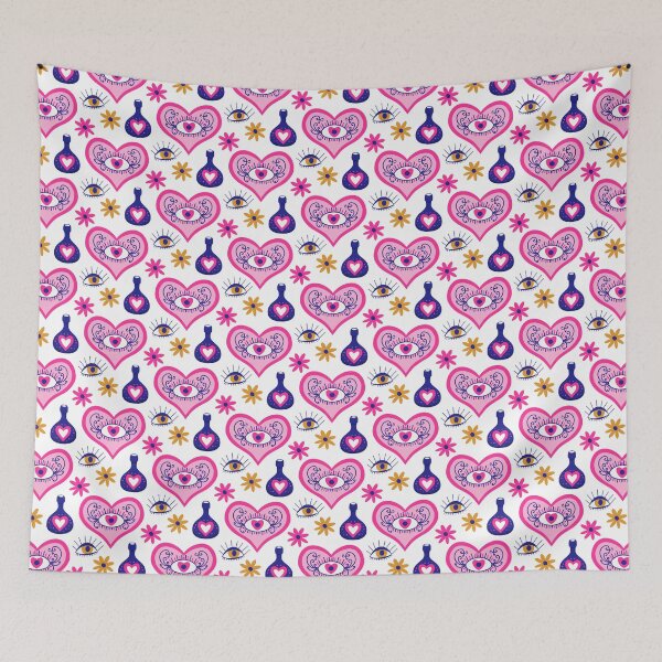 Item preview, Boho Mystic Love Potion with Hearts and Magic Eye White Background designed and sold by nouveaudecor.