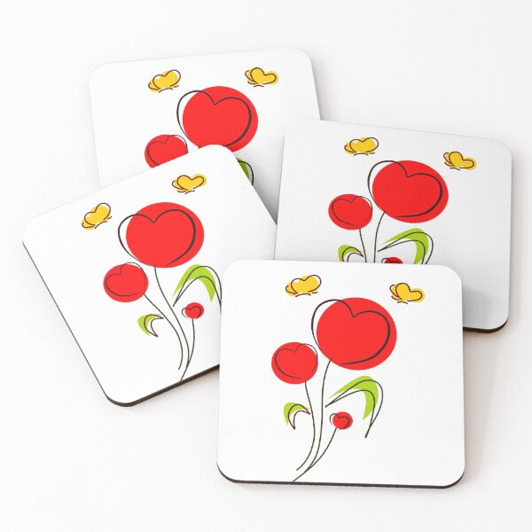 Item preview, Abstract red heart shaped flowers and yellow butterflies designed and sold by DeevaValli.