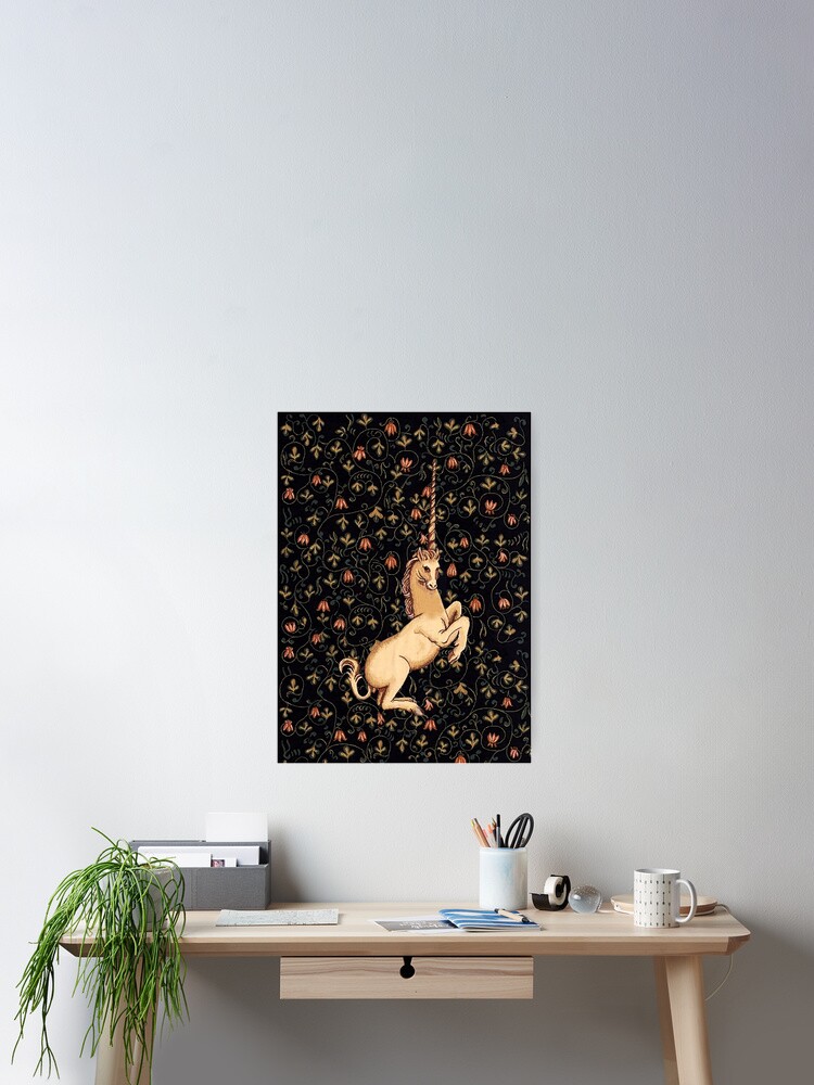 Medieval Unicorn Midnight Floral Tapestry Medieval Unicorn Midnight Floral Tapestry