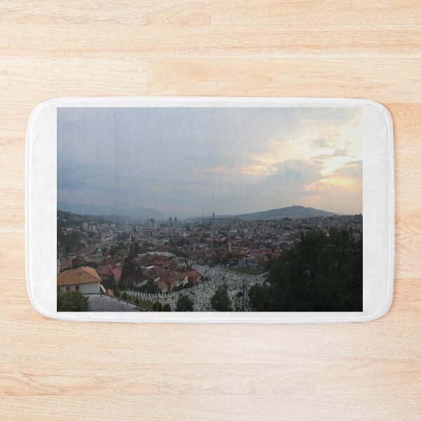 Item preview, A view over the Soldier Cemetery (sehidsko mezarje Kovaci) and Sarajevo at sunset, Bosnia and Herzegovina designed and sold by SnapTPhotograph.