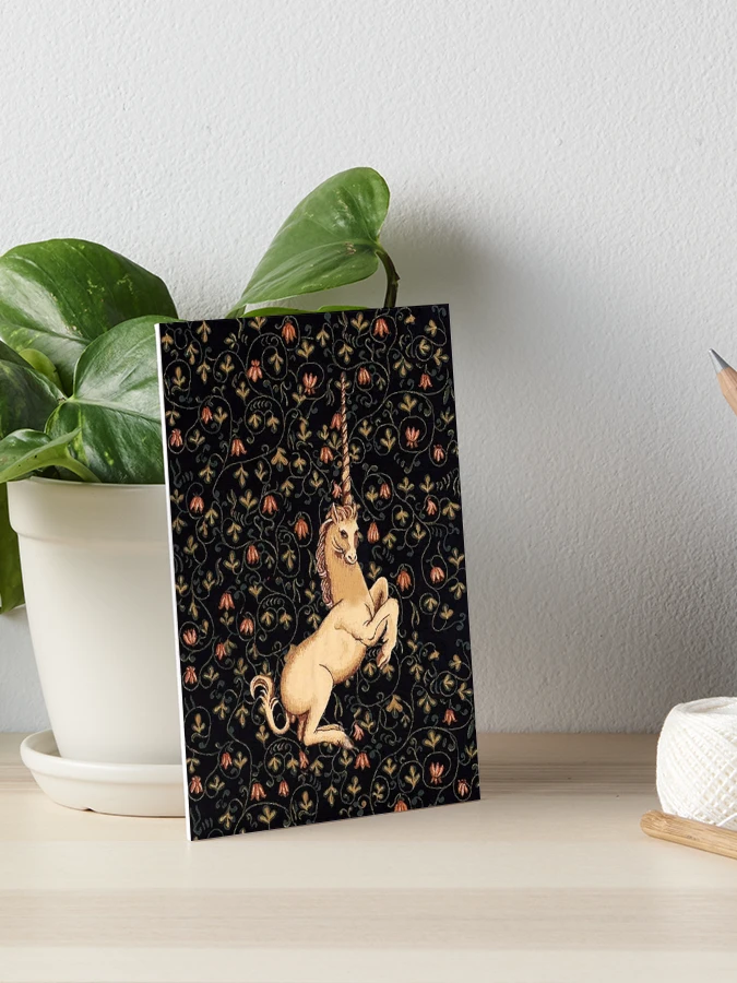 Medieval Unicorn Midnight Floral Tapestry