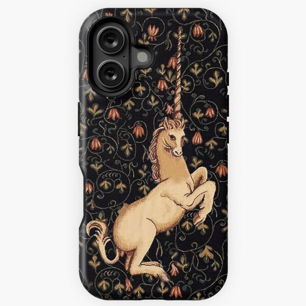 Medieval Unicorn Midnight Floral Tapestry