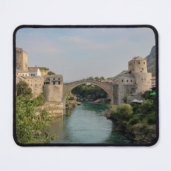 Item preview, A landscape view of the old town of Mostar, with the old arched bridge over the Neretva River, with Hum Hill in background, Bosnia and Herzegovina designed and sold by SnapTPhotograph.