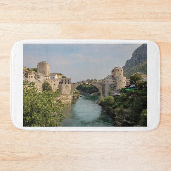Item preview, A landscape view of the old town of Mostar, with the old arched bridge over the Neretva River, with Hum Hill in background, Bosnia and Herzegovina designed and sold by SnapTPhotograph.