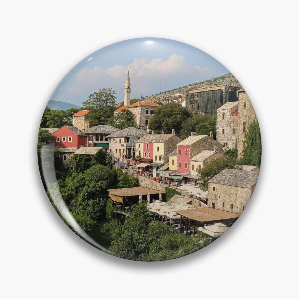 Item preview, The old town of Mostar looking upstream from the historic old arched bridge, Bosnia and Herzegovina designed and sold by SnapTPhotograph.