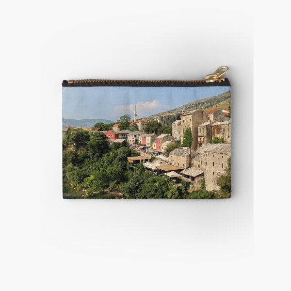 Item preview, The old town of Mostar looking upstream from the historic old arched bridge, Bosnia and Herzegovina designed and sold by SnapTPhotograph.