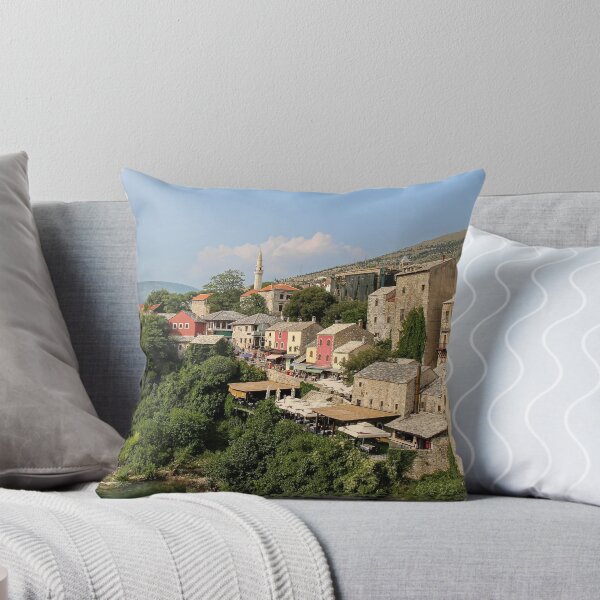 Item preview, The old town of Mostar looking upstream from the historic old arched bridge, Bosnia and Herzegovina designed and sold by SnapTPhotograph.