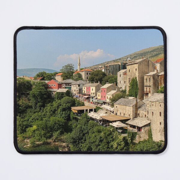 Item preview, The old town of Mostar looking upstream from the historic old arched bridge, Bosnia and Herzegovina designed and sold by SnapTPhotograph.