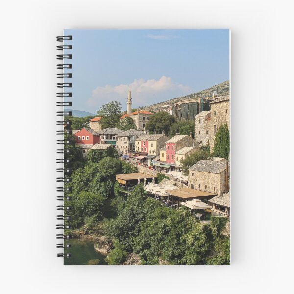 Item preview, The old town of Mostar looking upstream from the historic old arched bridge, Bosnia and Herzegovina designed and sold by SnapTPhotograph.