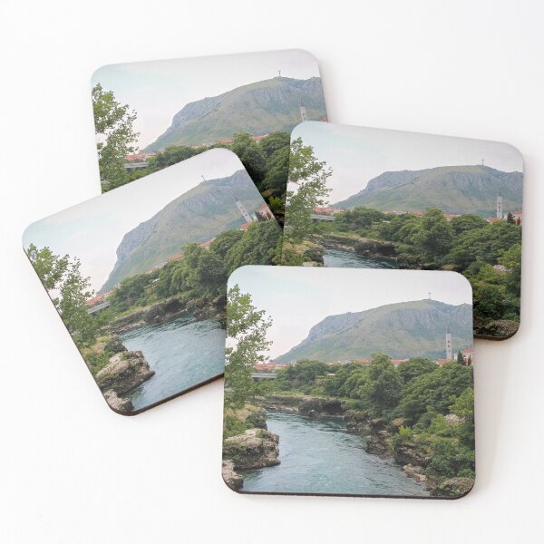 Item preview, The Neretva River flowing through Mostar, with Hum Hill and the Christain Cross in the background, Bosnia and Herzegovina designed and sold by SnapTPhotograph.