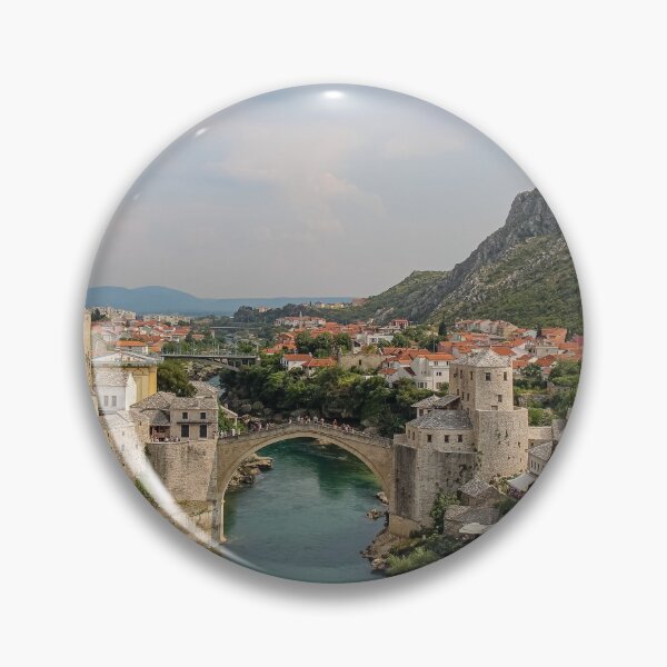Item preview, The arched Old Bridge in Mostar across the Neretva River, with Hum Hill in the background, Bosnia and Herzegovina designed and sold by SnapTPhotograph.