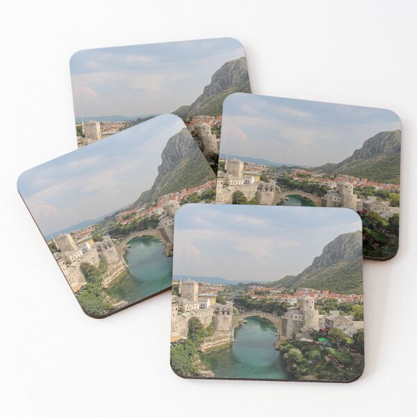 Item preview, The arched Old Bridge in Mostar across the Neretva River, with Hum Hill in the background, Bosnia and Herzegovina designed and sold by SnapTPhotograph.