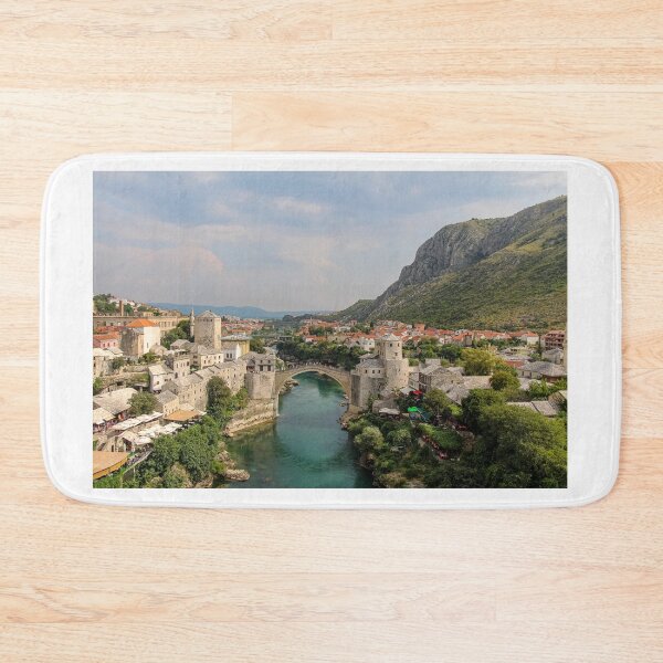 Item preview, The arched Old Bridge in Mostar across the Neretva River, with Hum Hill in the background, Bosnia and Herzegovina designed and sold by SnapTPhotograph.