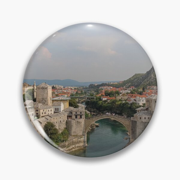 Item preview, A landscape view of the old town of Mostar, with the old arched bridge over the Neretva River, with Hum Hill in background, Bosnia and Herzegovina designed and sold by SnapTPhotograph.