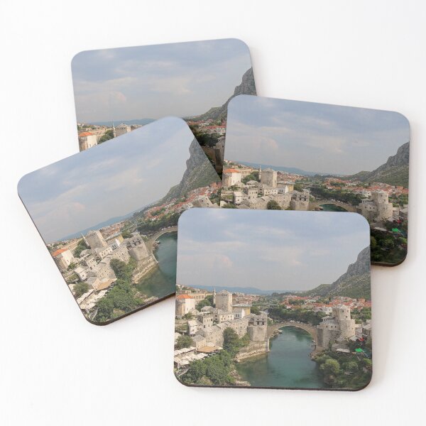 Item preview, A landscape view of the old town of Mostar, with the old arched bridge over the Neretva River, with Hum Hill in background, Bosnia and Herzegovina designed and sold by SnapTPhotograph.