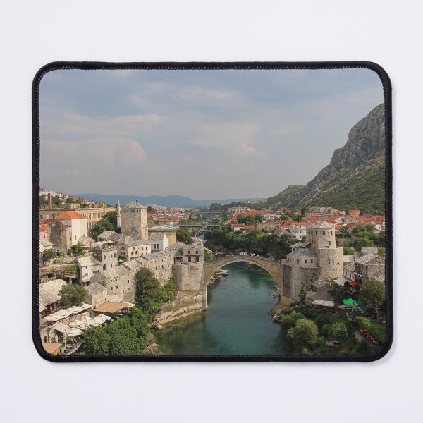 Item preview, A landscape view of the old town of Mostar, with the old arched bridge over the Neretva River, with Hum Hill in background, Bosnia and Herzegovina designed and sold by SnapTPhotograph.