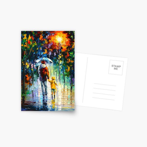 RAINY WALK WITH DADDY - Leonid Afremov Postcard