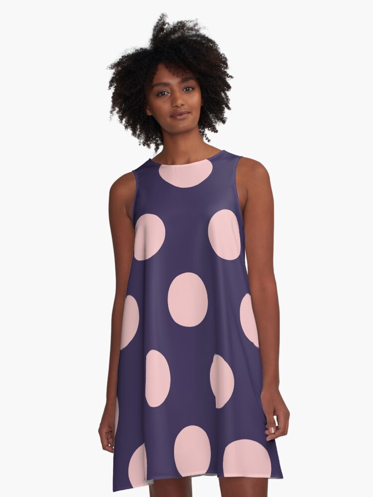 Pink and blue polka dot dress best sale