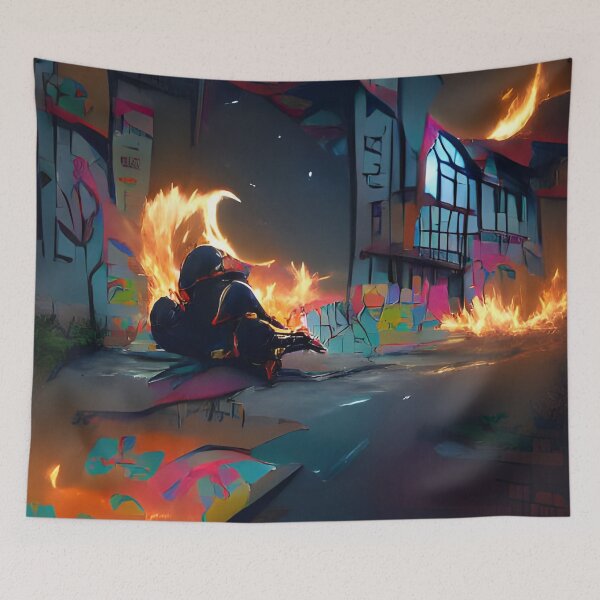 Item preview, AI Generated Art, Night Fire Black Graffiti  designed and sold by ACC .